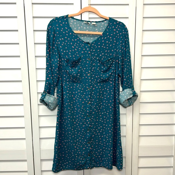 Roxy Girl Floral Roll Tab Sleeve Button Down Dress Size 16 XXL - Picture 10 of 12